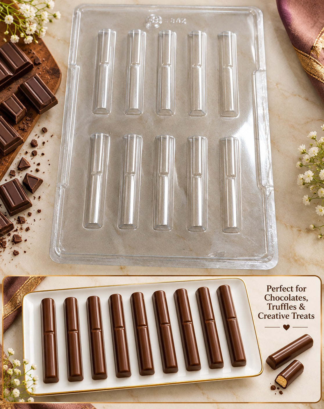 10 Cavity Chocolate Stick PVC Mould – Chocolate Bar Stick Mould