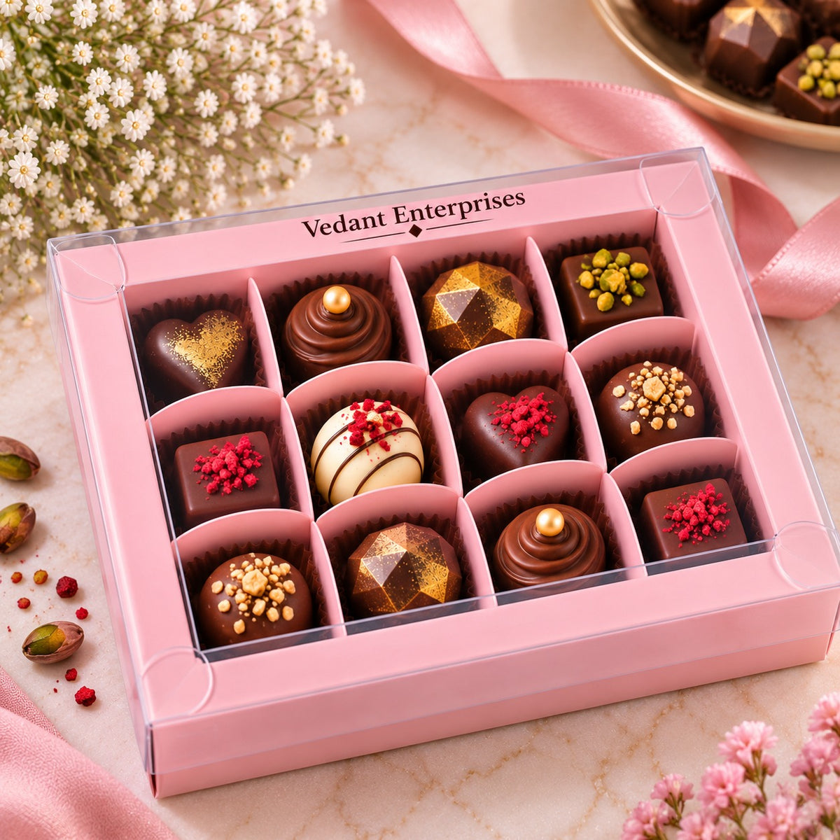 💗 12 Cavity Chocolate Box – Pink