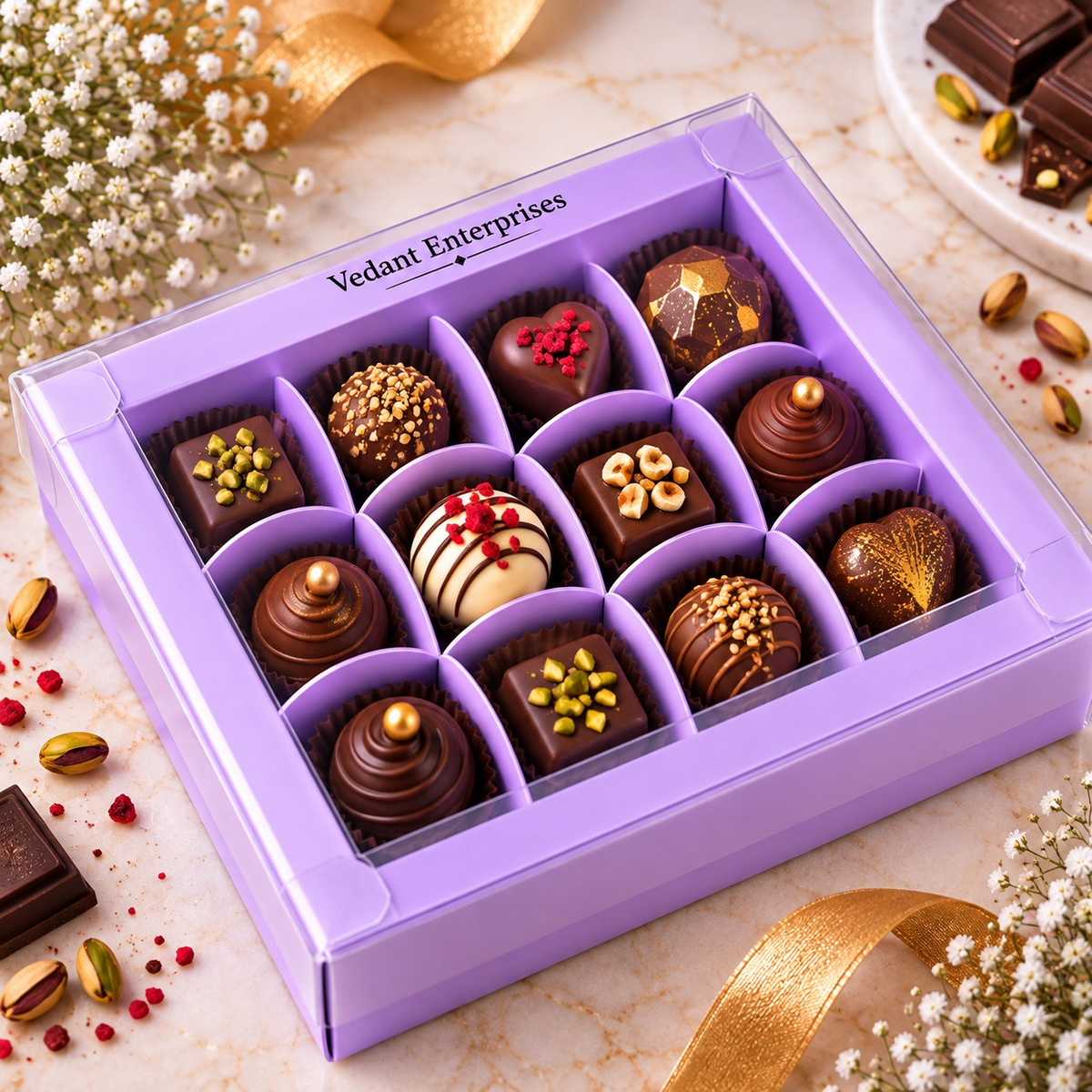 💜 12 Cavity Chocolate Box – Purple