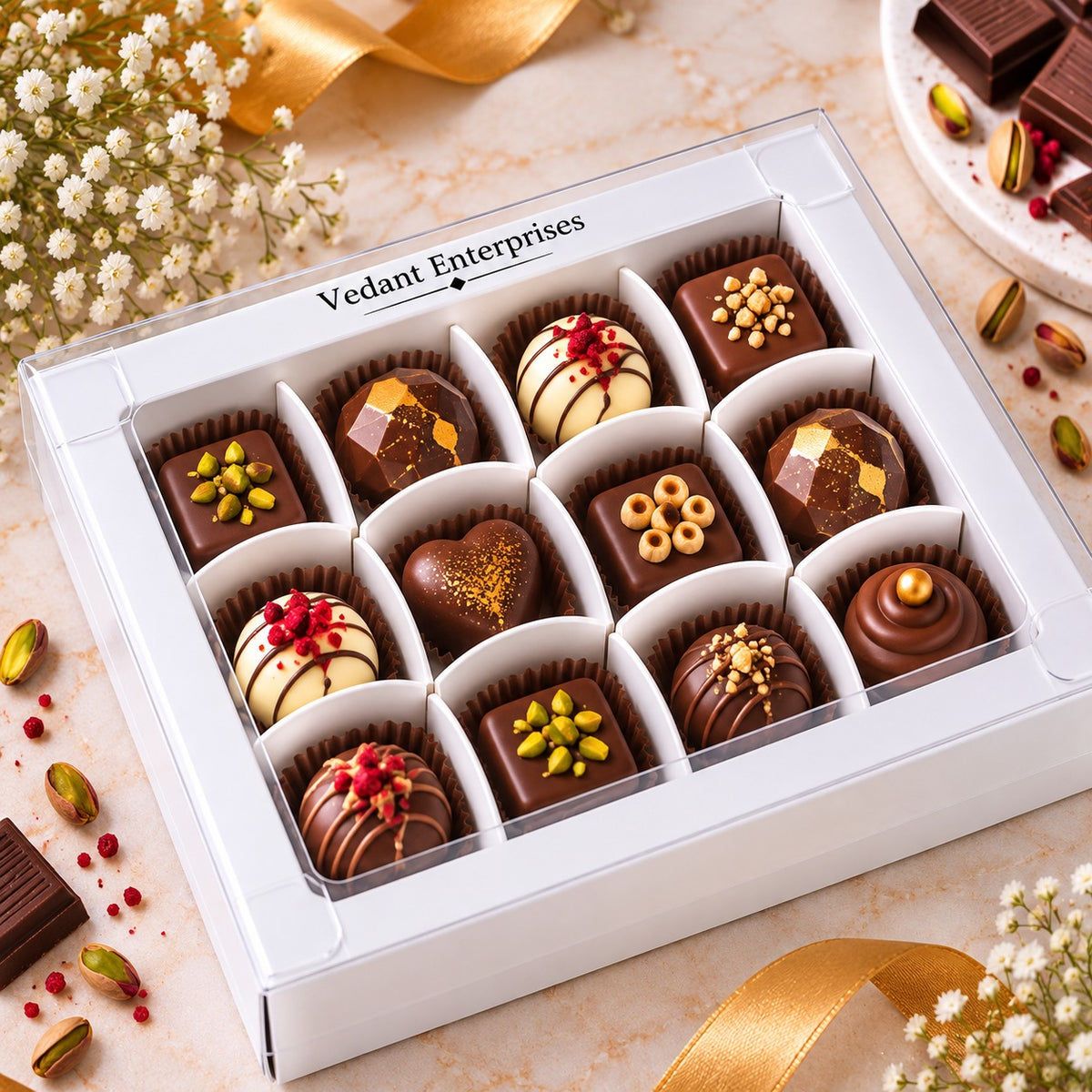 🤍 12 Cavity Chocolate Box – White