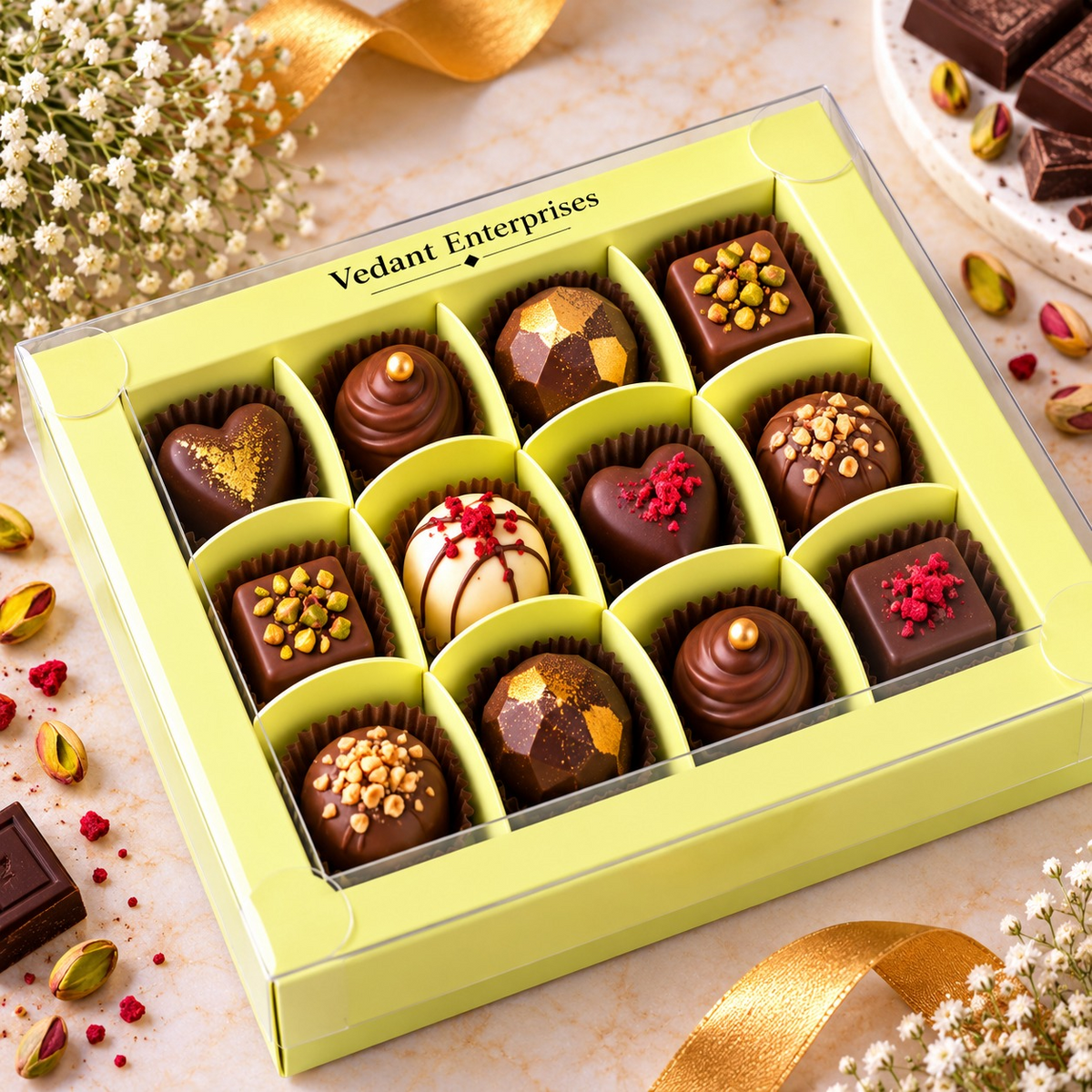 💛 12 Cavity Chocolate Box – Yellow
