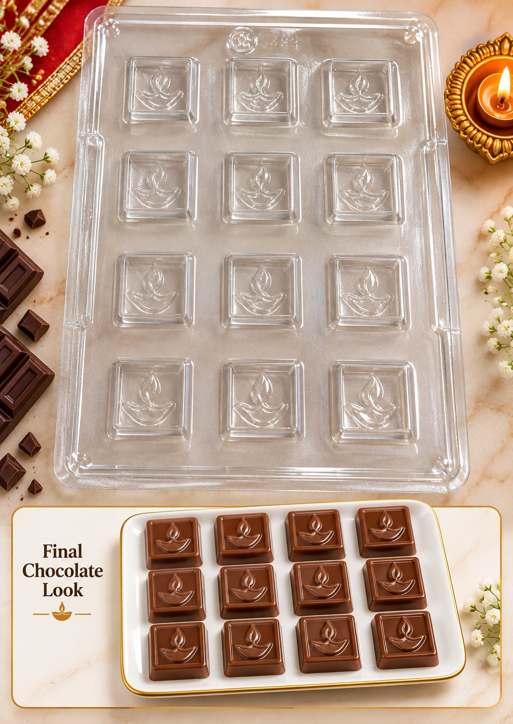 12 Cavity Diya Shape Chocolate PVC Mould – Diwali Chocolate Mould
