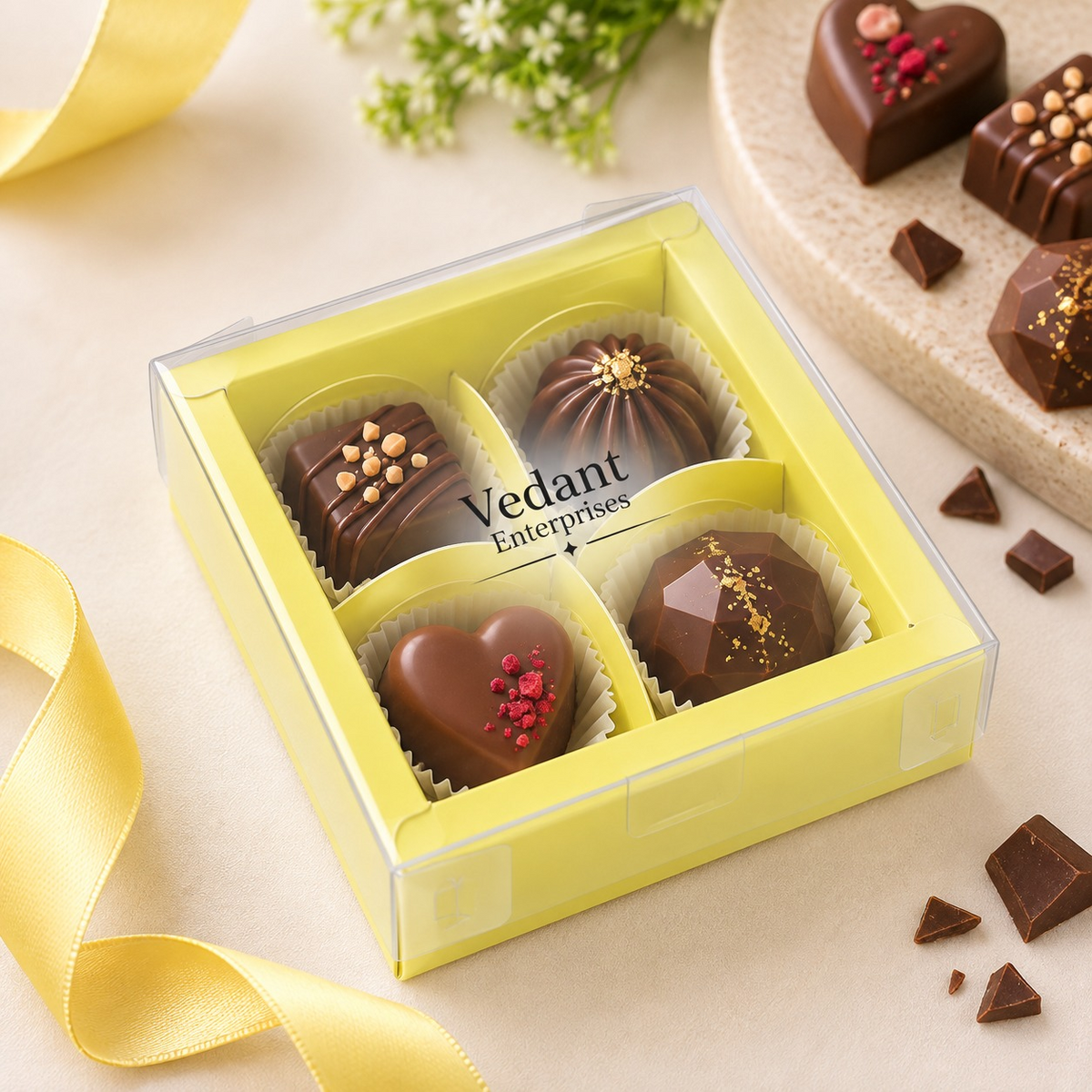 💛 4 Cavity Chocolate Box – Lemon Yellow
