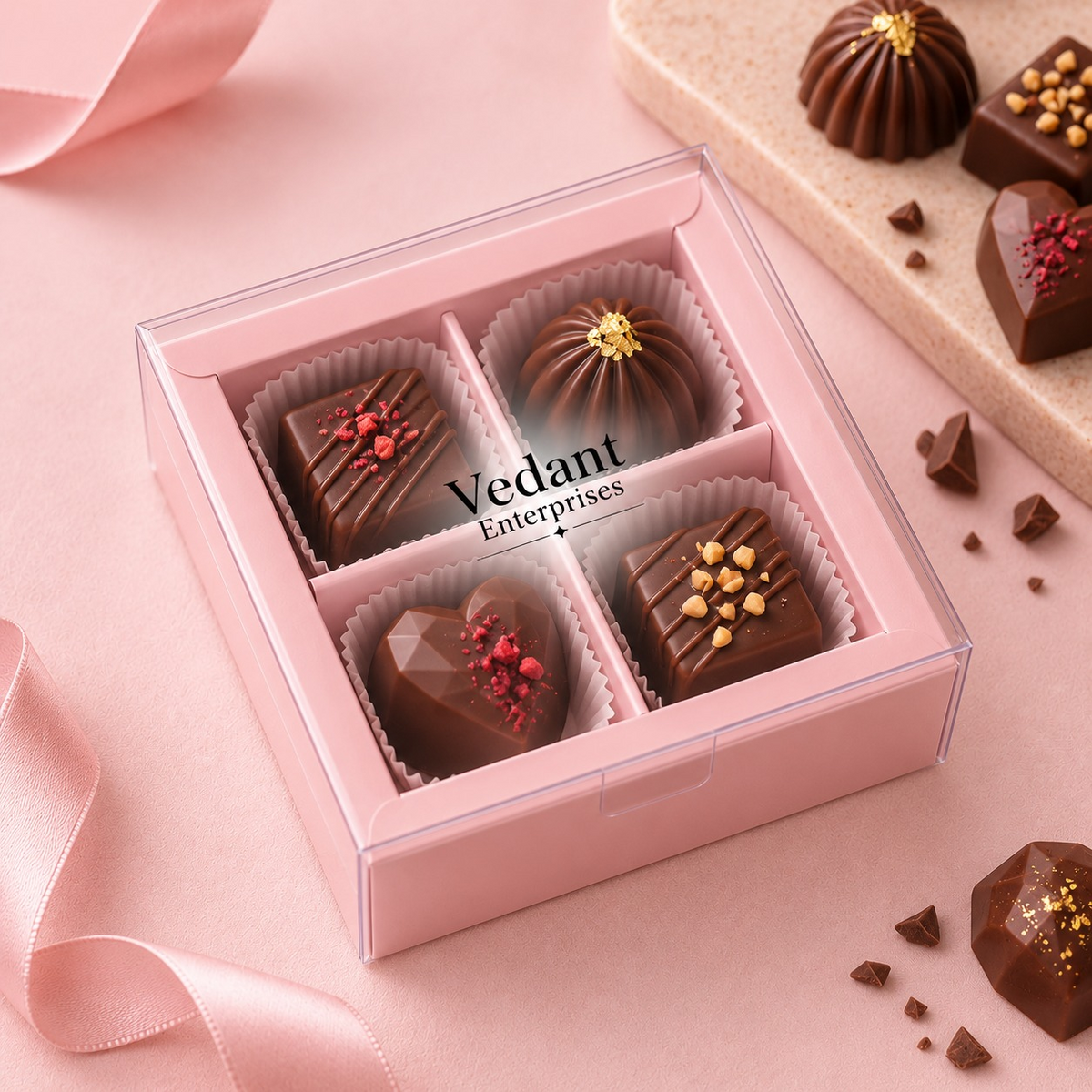 💗 4 Cavity Chocolate Box – Pink