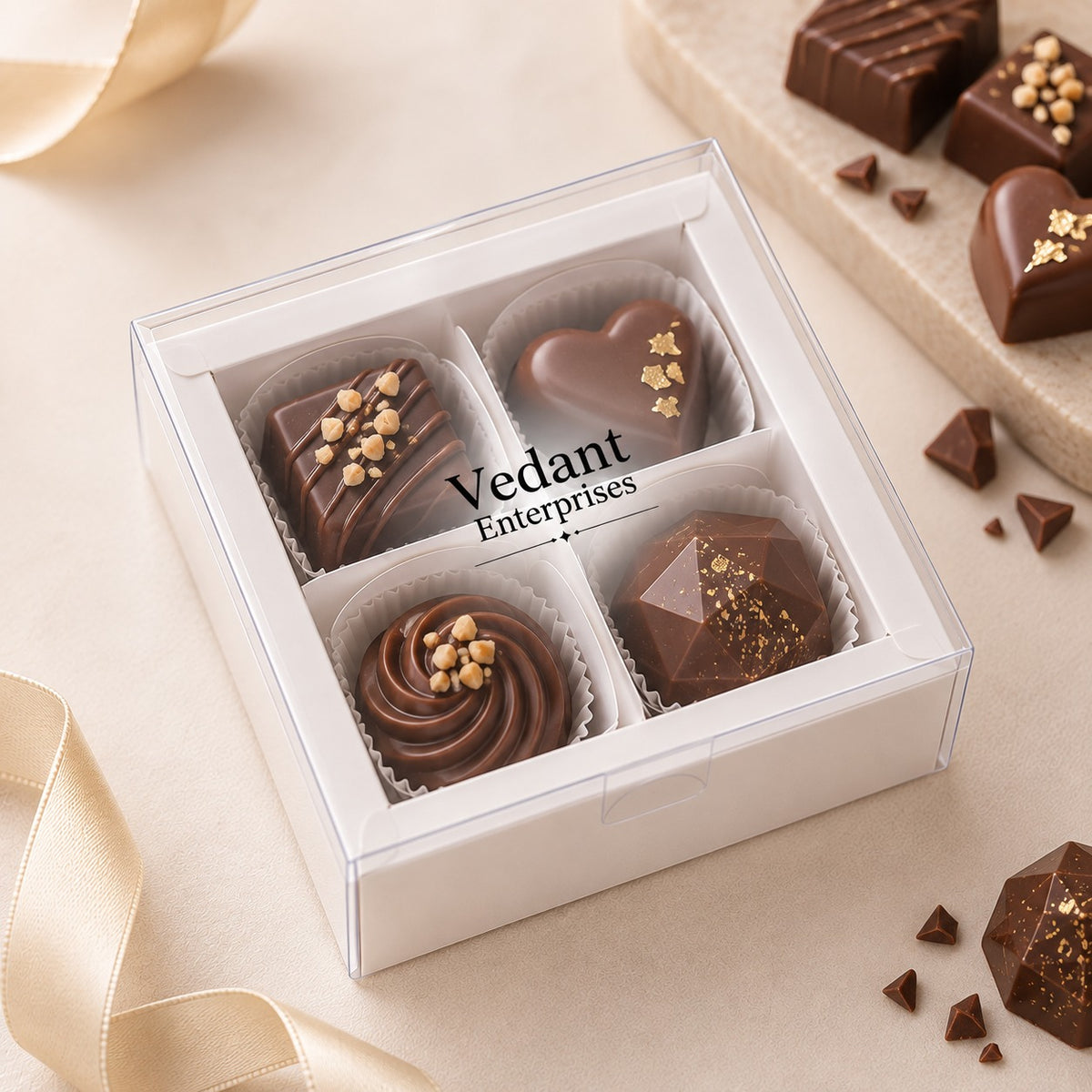 🤍 4 Cavity Chocolate Box – White