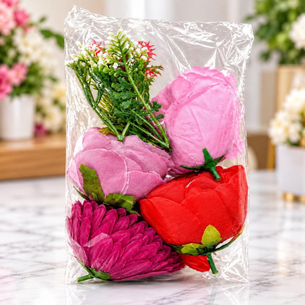 4 Pc Big Artificial Flowers with Gypsy