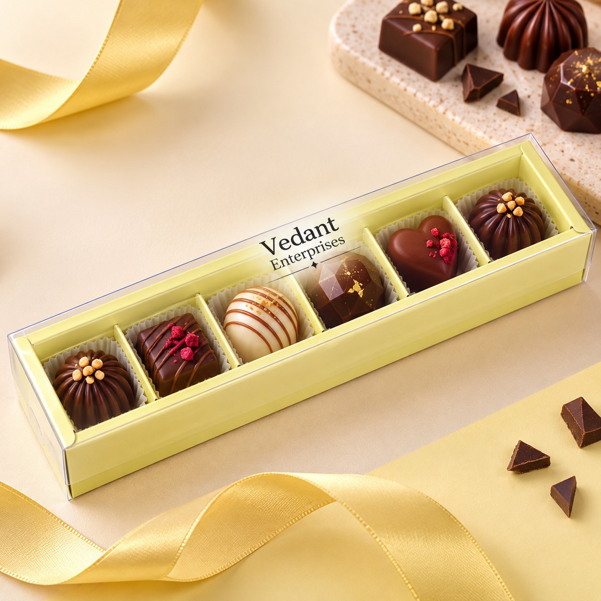 💛 6 Cavity Chocolate Box – Lemon Yellow