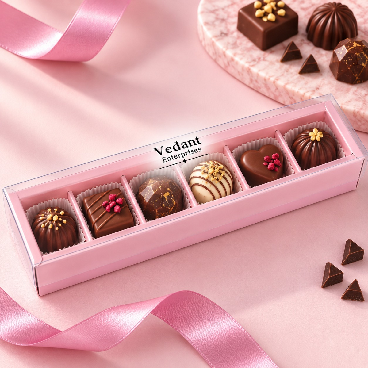💗 6 Cavity Chocolate Box – Pink