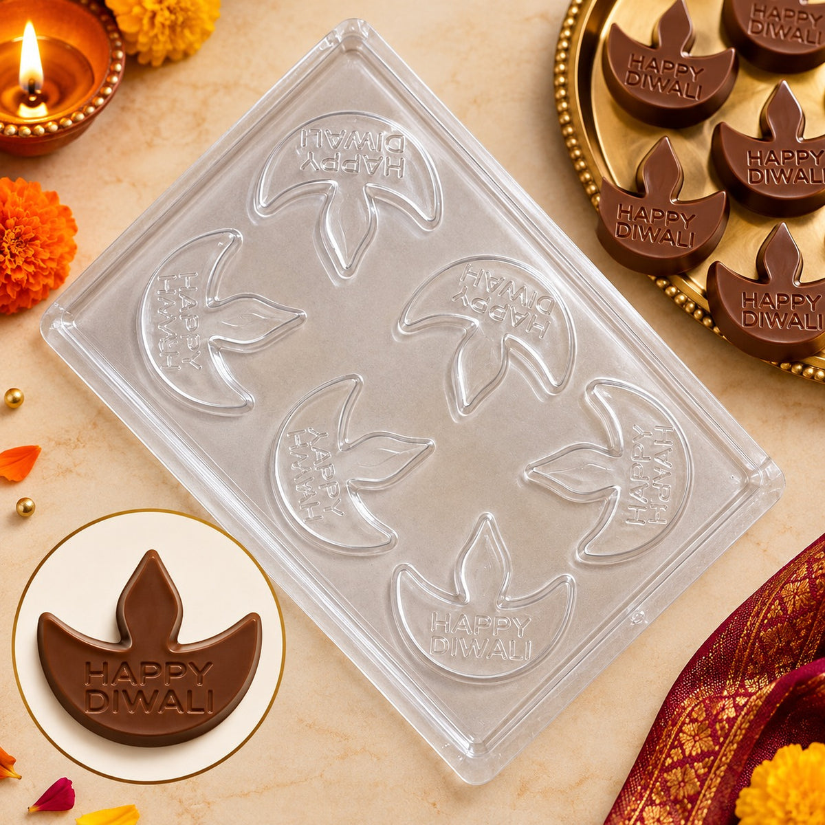 6 Cavity Happy Diwali Diya Chocolate PVC Mould – Diwali Chocolate Mould