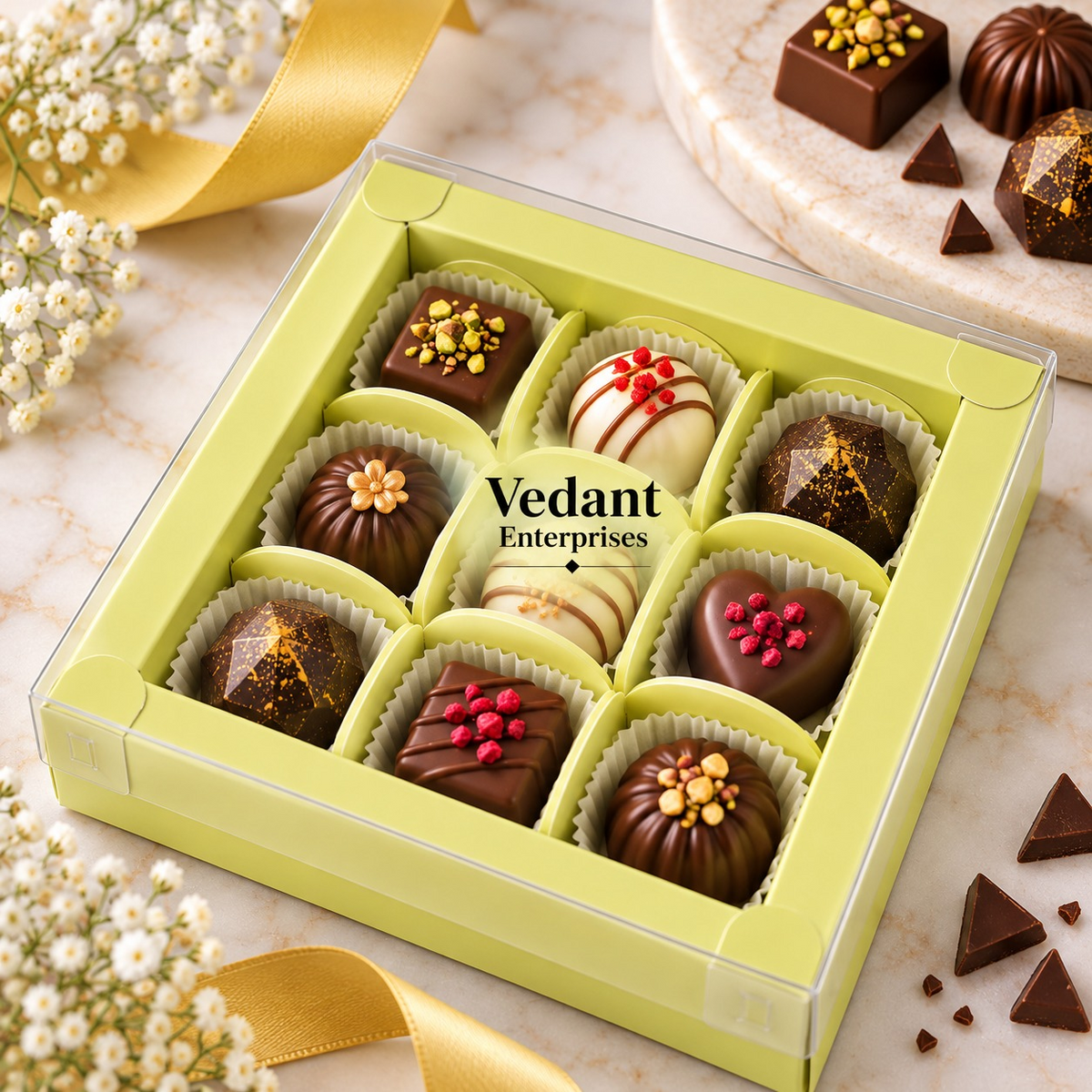 💛 9 Cavity Chocolate Box – Lemon Yellow