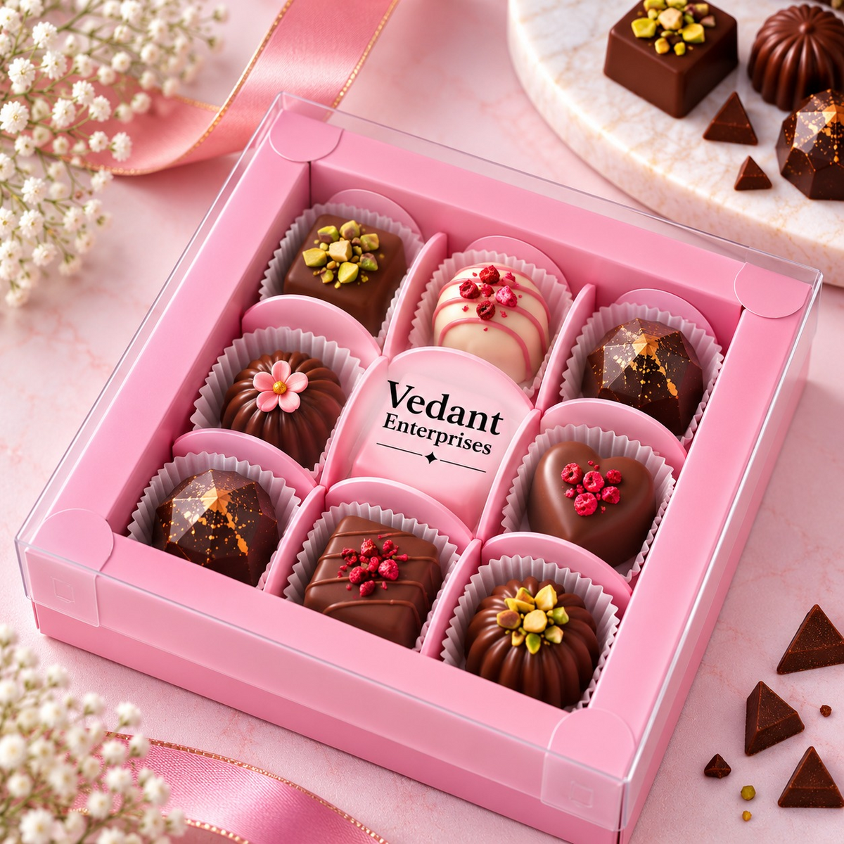 💗 9 Cavity Chocolate Box – Pink