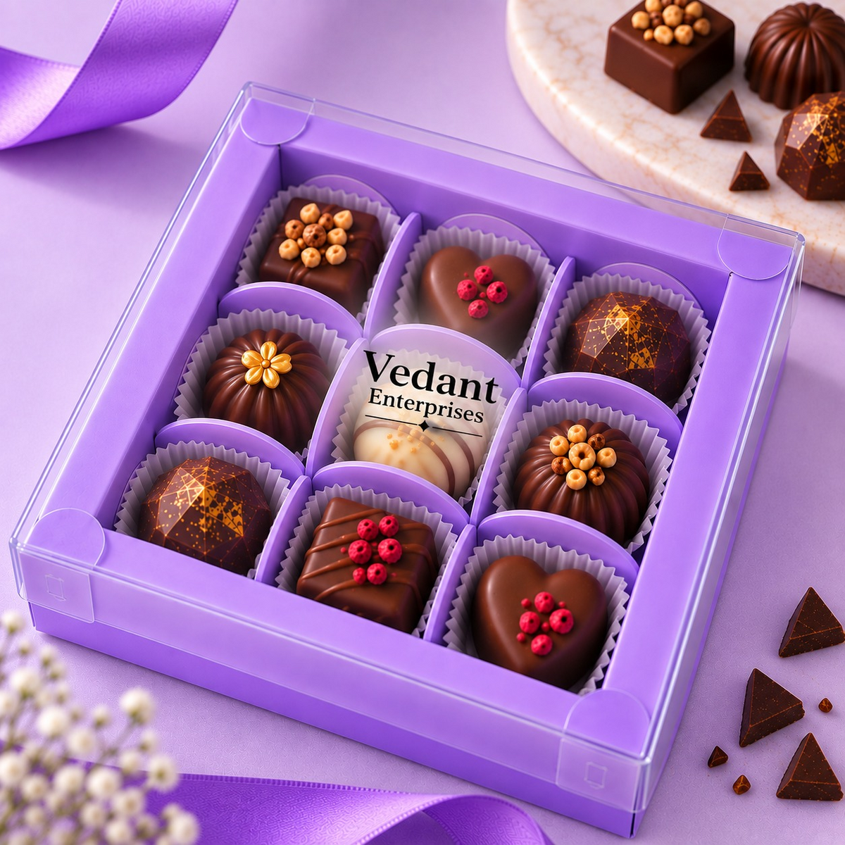 💜 9 Cavity Chocolate Box – Purple