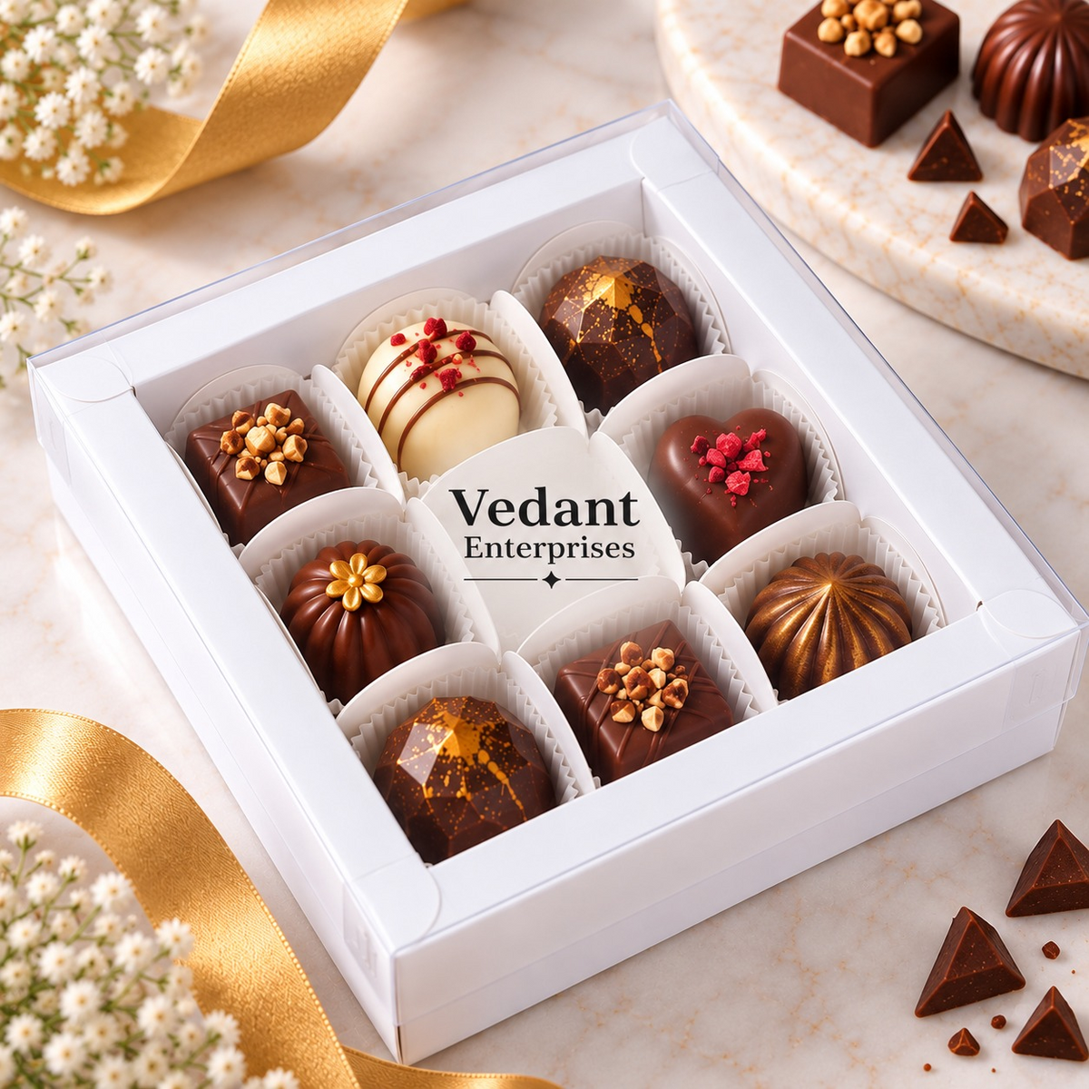 🤍 9 Cavity Chocolate Box – White