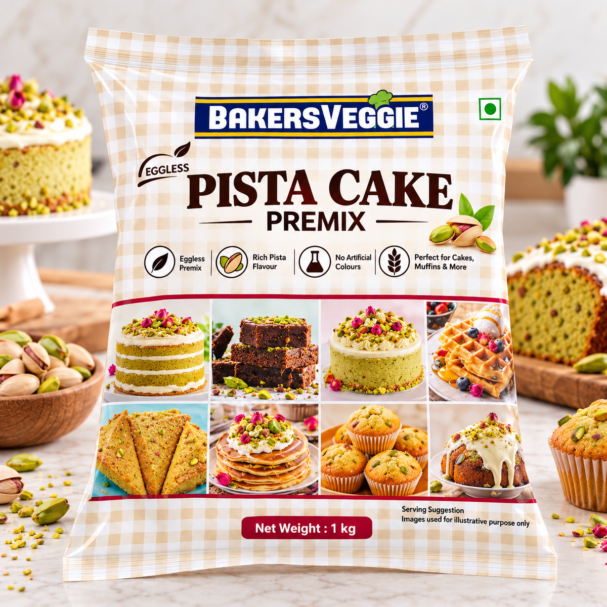 BakersVeggie Eggless Pista Cake Premix – 1 Kg
