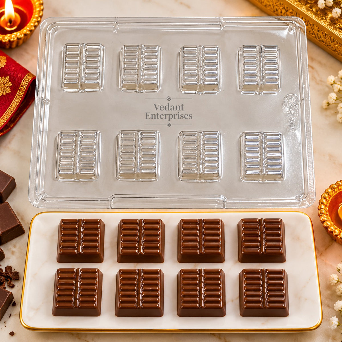 Diwali Firecracker Chocolate PVC Mould – 8 Cavity Festive Chocolate Mould