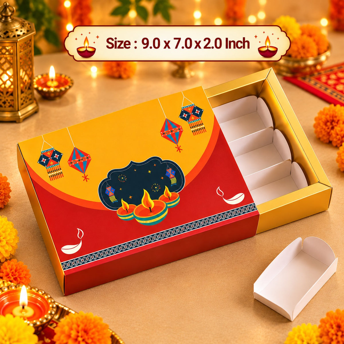 🪔 Diwali Slide Cavity Gift Box – 6 Cavity