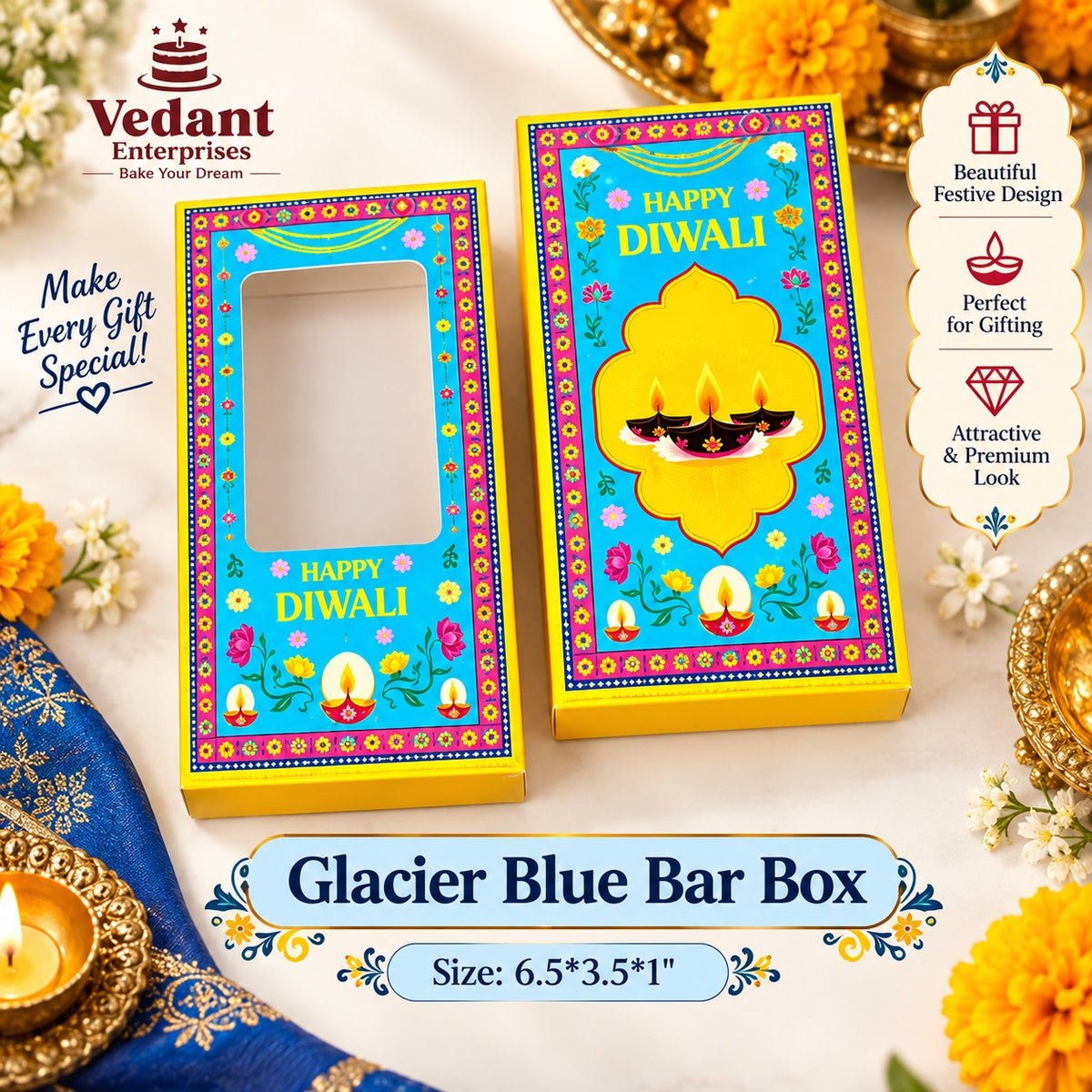 💙 Glacier Blue Bar Box – Diwali Collection 🪔✨