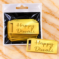 Golden Happy Diwali Acrylic Cutout – Rectangular Tag Shape (Pack of 10 Pcs)
