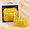 Golden Happy Diwali Acrylic Cutout – Square Shape with Decorative Scroll Design (Pack of 10 Pcs)