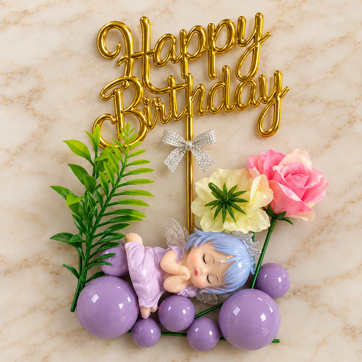 Happy Birthday Baby Fairy Cake Decoration Set – Purple Theme