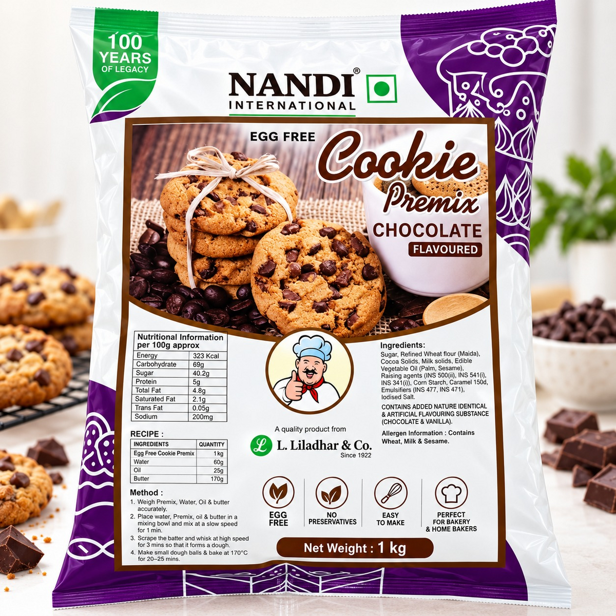 Nandi International Egg Free Chocolate Cookie Premix – 1 Kg