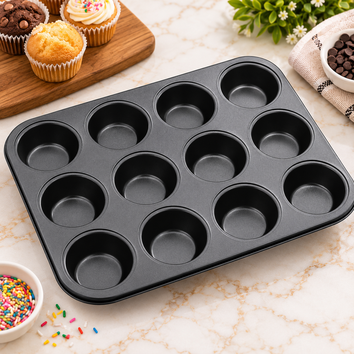 Non-Stick Aluminium 12 Cavity Muffin Baking Tray