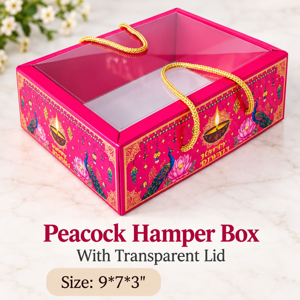 🦚 Peacock Hamper Box with Transparent Lid