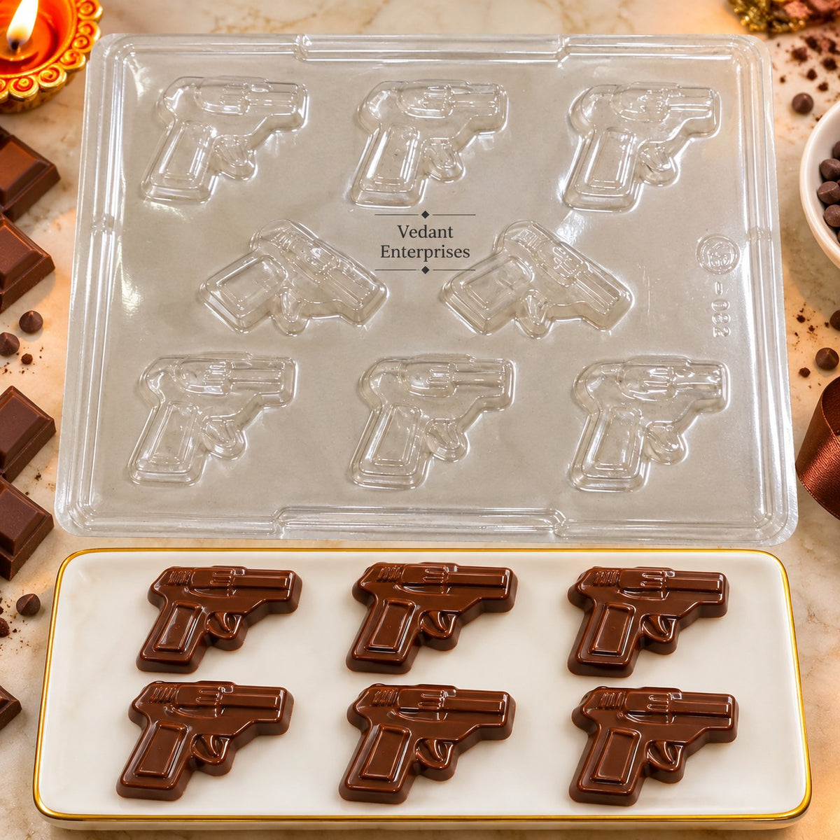 Pistol Shape Chocolate PVC Mould – 8 Cavity Fun Chocolate Mould