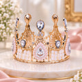 Premium Pearl & Stone Cake Crown – Golden Royal Cake Decoration