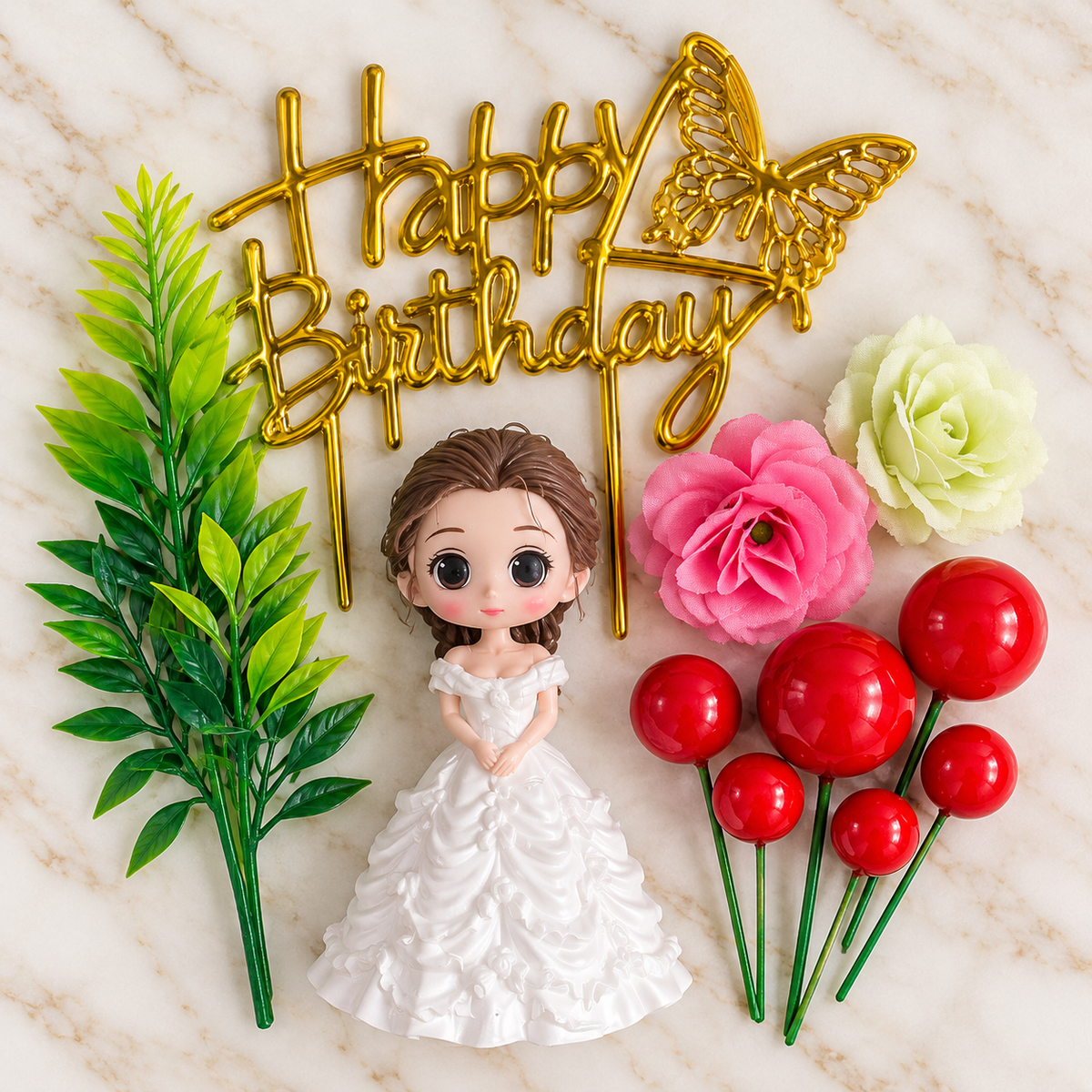 Princess Doll Birthday Cake Decoration Set with Happy Birthday Topper