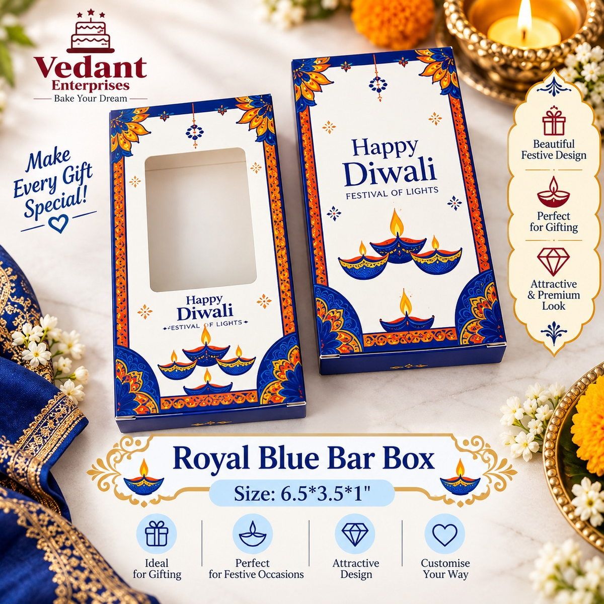 💙 Royal Blue Bar Box – Diwali Collection 🪔✨