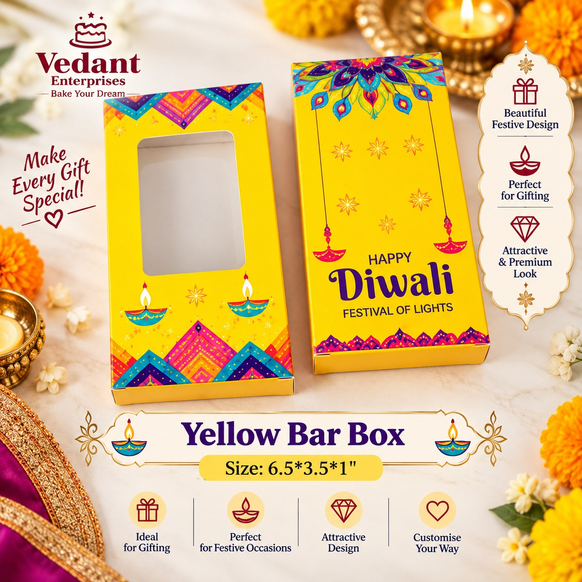 💛 Yellow Bar Box – Diwali Collection 🪔✨