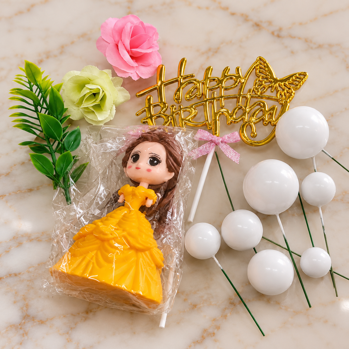 Yellow Doll Birthday Cake Decoration Set