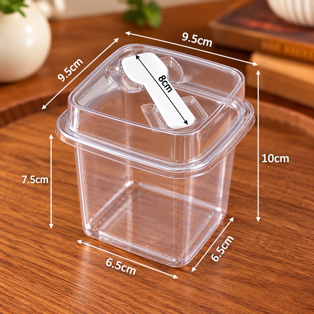 Transparent Dessert Container with Spoon – 200ml