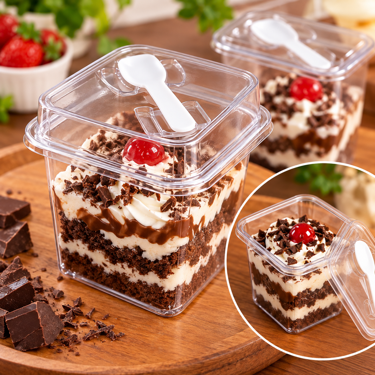 Transparent Dessert Container with Spoon – 200ml