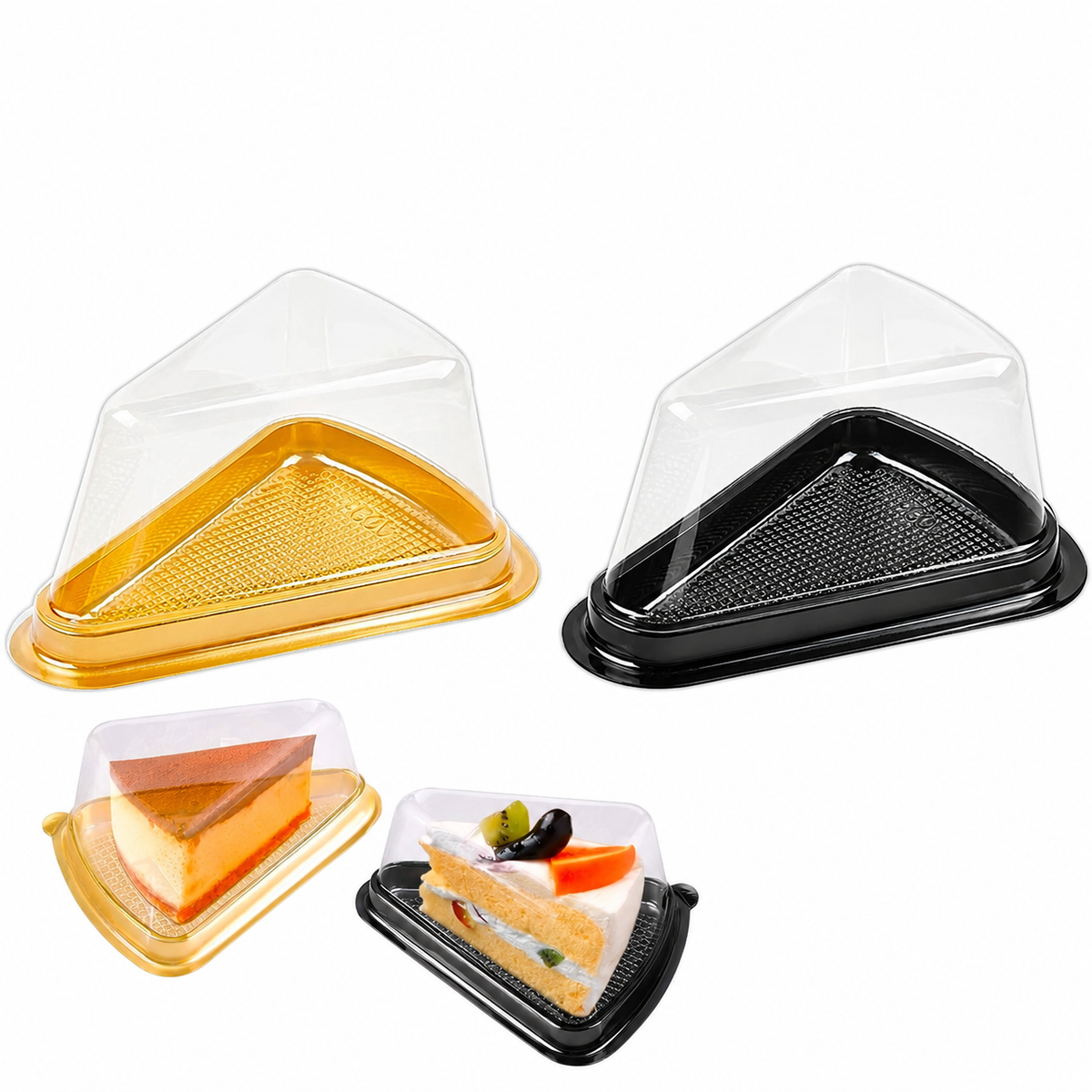 Transparent Triangle Lid Pastry Container with Gold Base