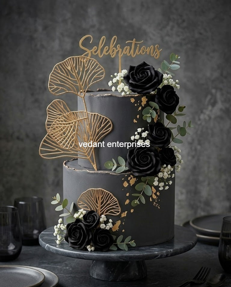 Gold Foil Ginkgo Leaf Cake Topper