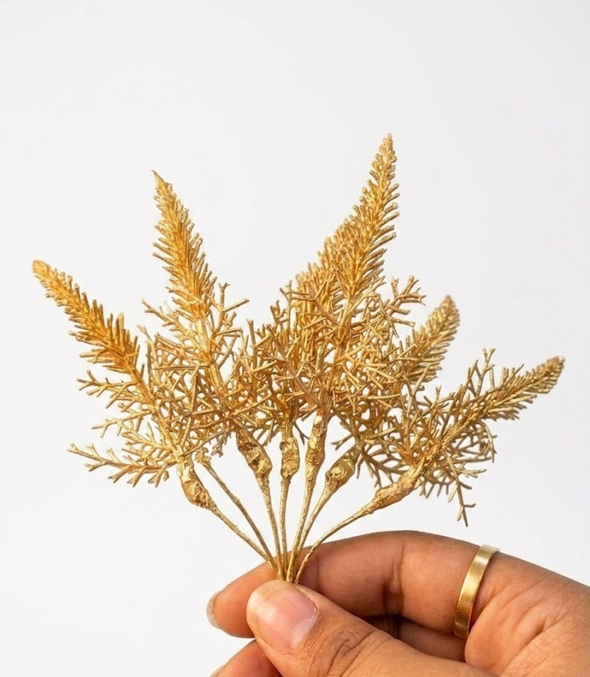 Golden Artificial Flowers Leaves Bunch Cake Toppers