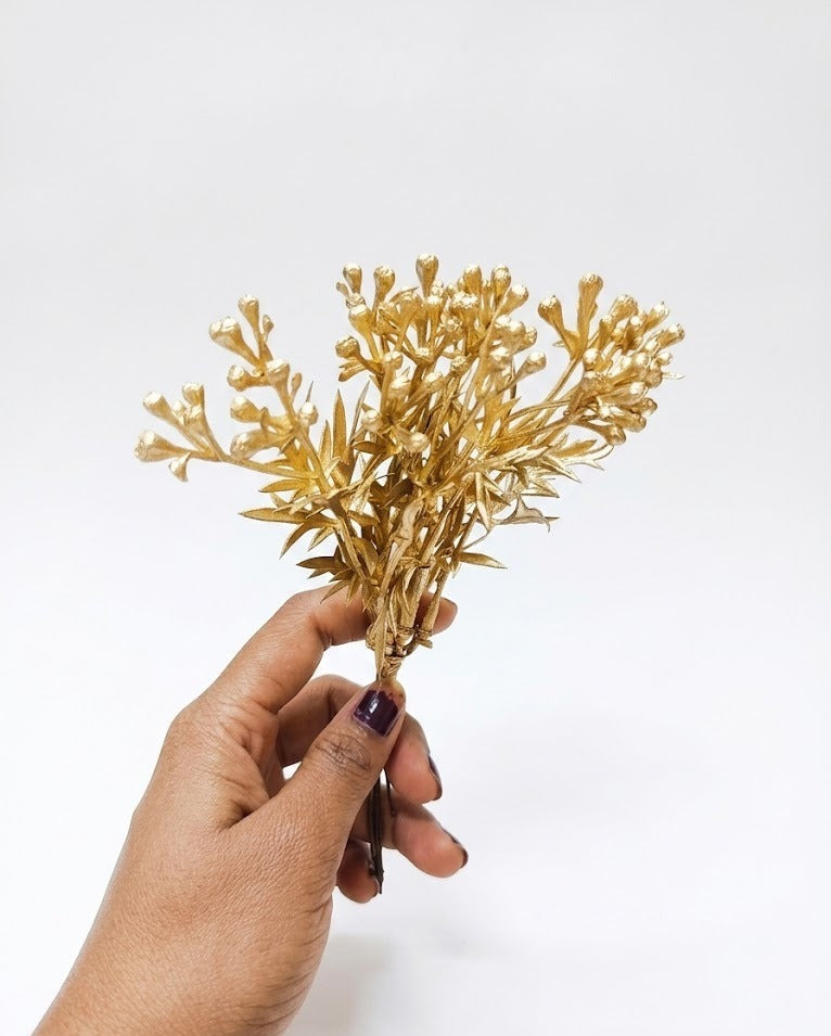 Golden Artificial Flowers Leaves Bunch Cake Toppers