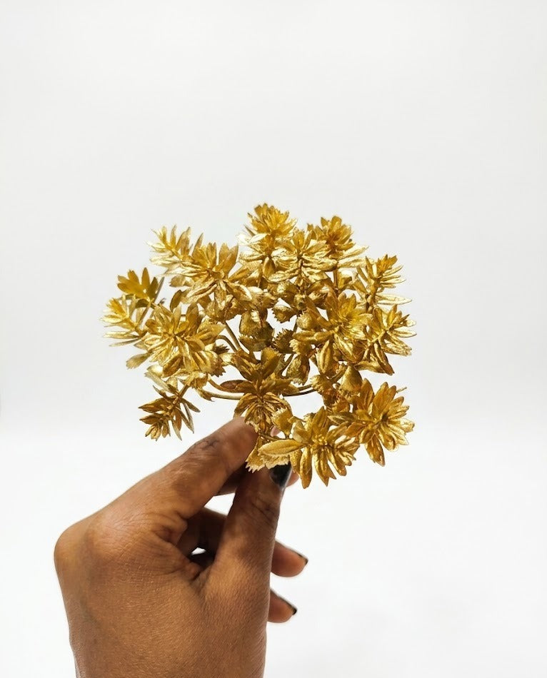 Golden Artificial Flowers Leaves Bunch Cake Toppers