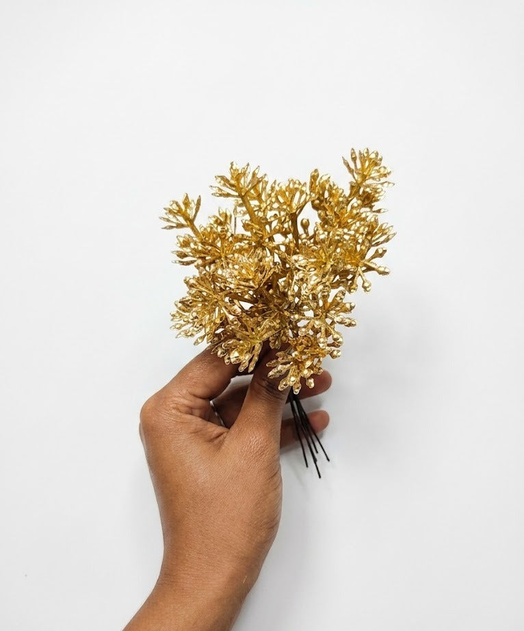 Golden Artificial Flowers Leaves Bunch Cake Toppers