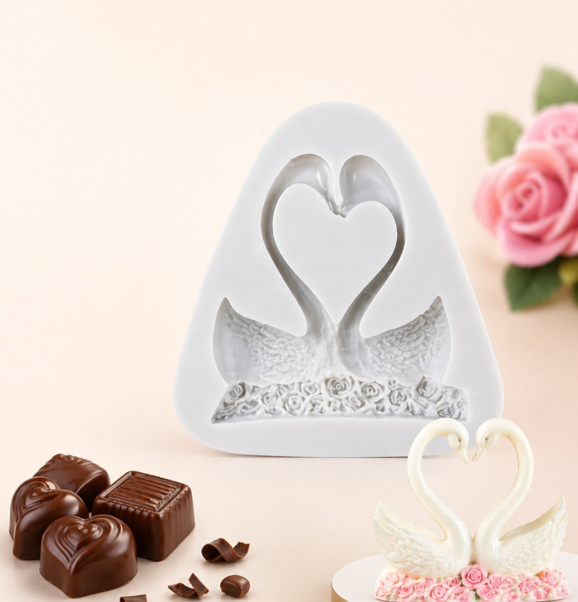Swan Couple Heart Silicone Fondant Mould