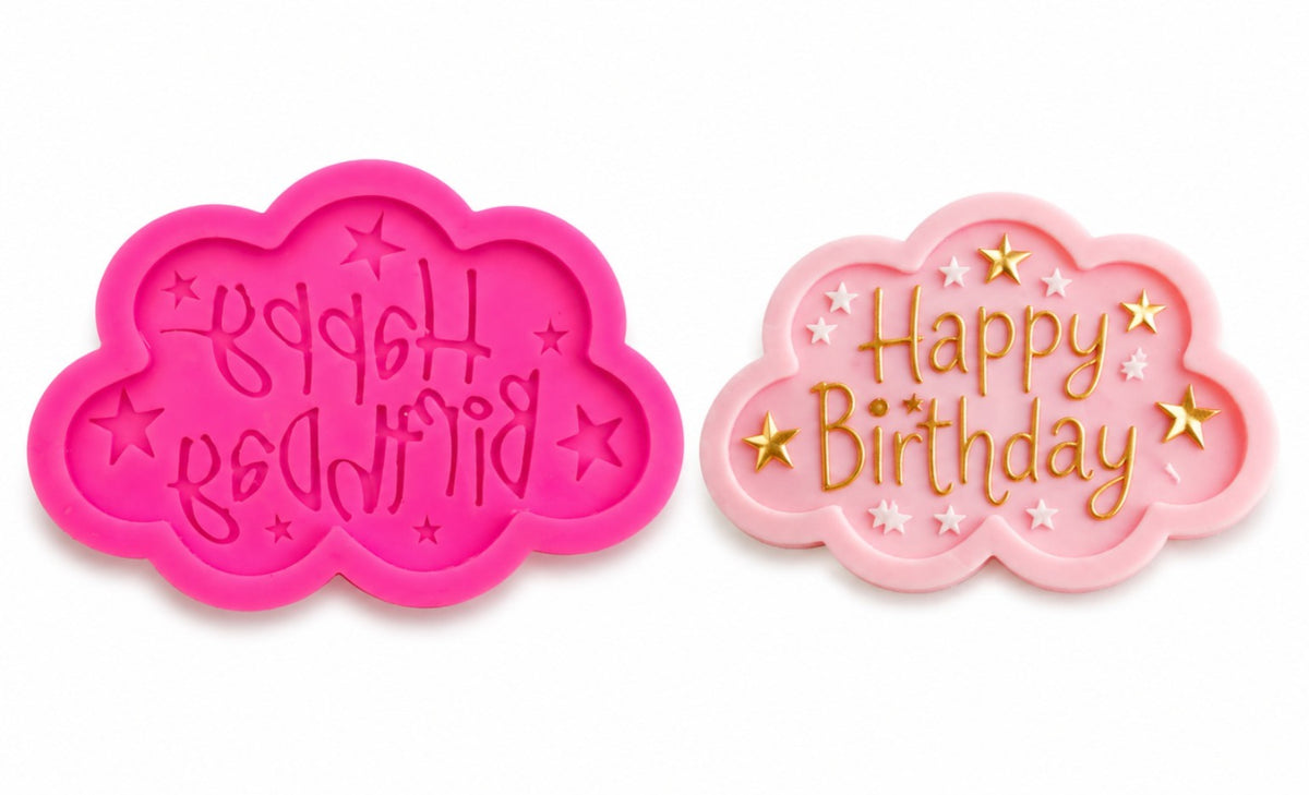 Starry "Happy Birthday" Cloud Silicone Fondant Mould
