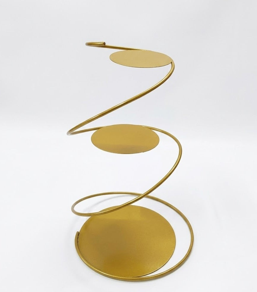 Elegant 3-Hoop Wire Tier Spiral Gold Metal Cake Stand