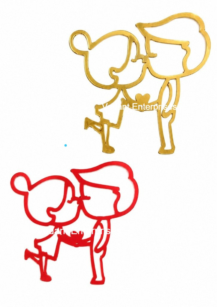 Couple Acrylic Cake Topper Set - Gold & Red (Pack of 2)
