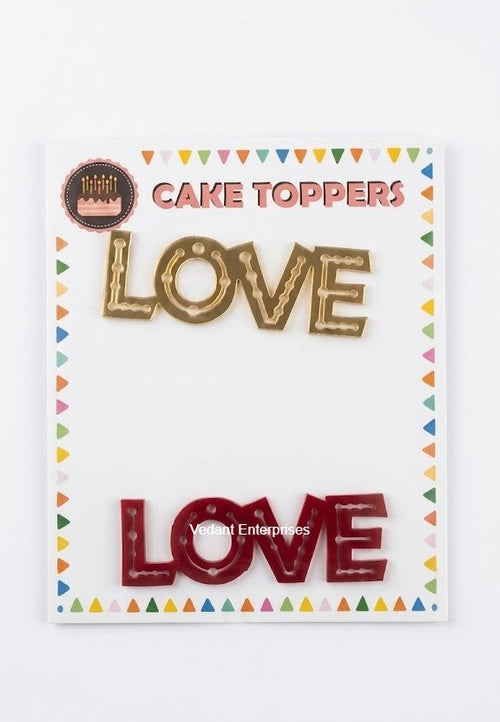"LOVE" Block Acrylic Cake Toppers – Pack of 2 (Gold & Red)