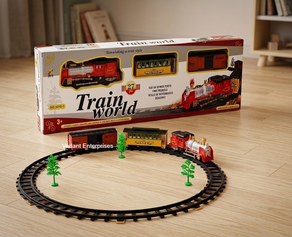 Train World: Premium 27-Piece Toy Train Set with Flashlights & Music
