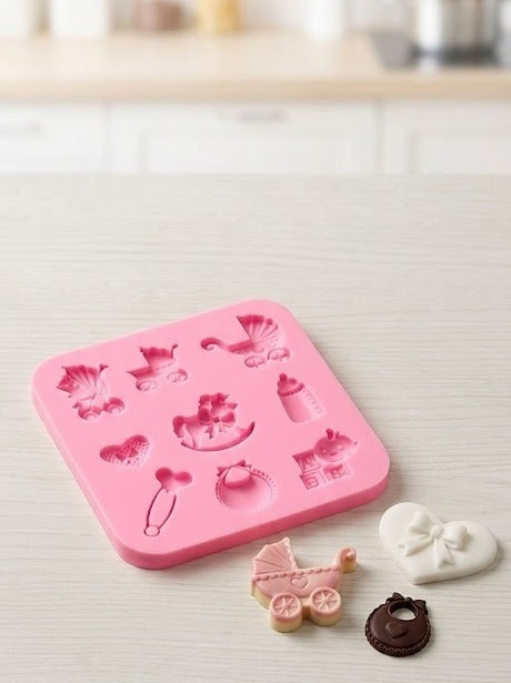 🍼 Cute Baby Shower Theme Silicone Fondant Mould