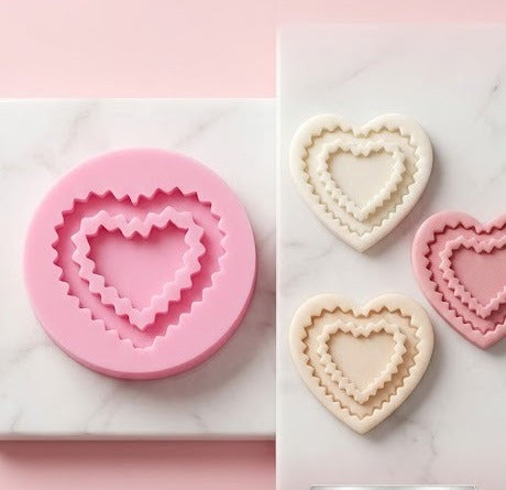 Geometric Zig-Zag Nested Heart Silicone Fondant Mould