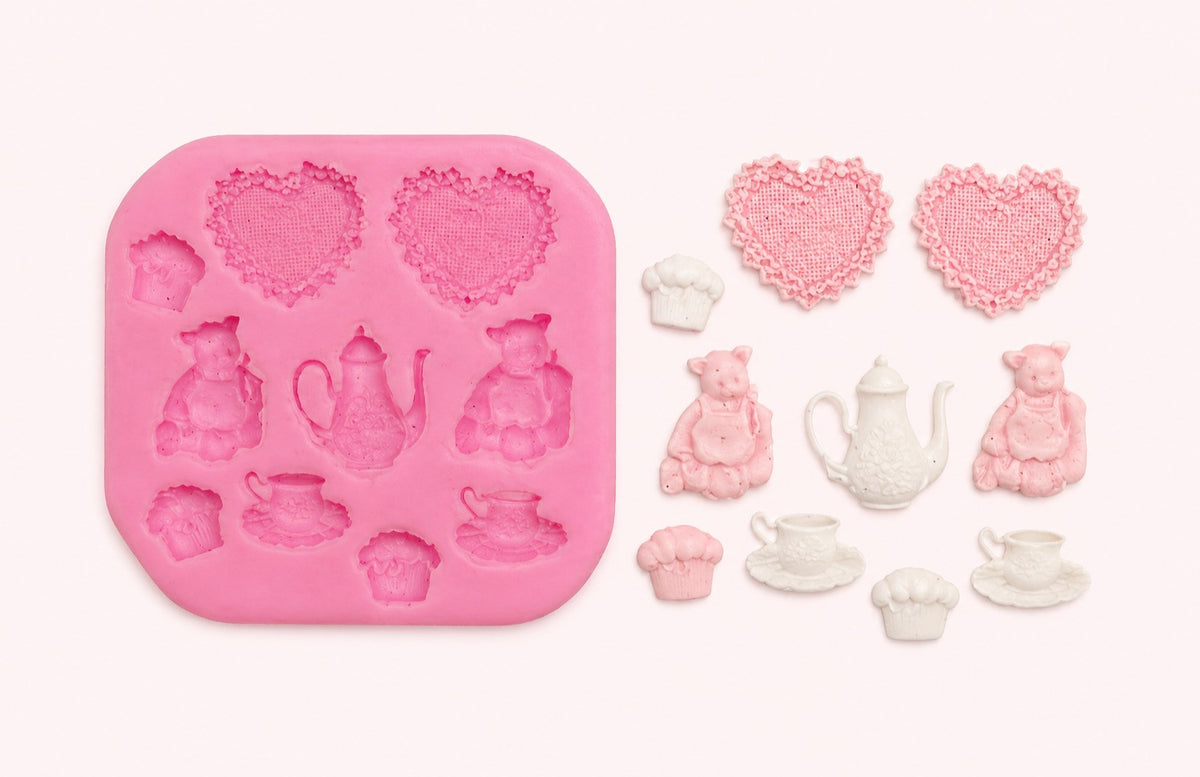Vintage Tea Party & Teddy Bear Silicone Fondant Mould